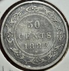1882-h Canada Newfoundland  Silver 50 Cents Queen Victoria