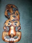 Vintage Maori Wood Carving Hei Tiki Rotorua New Zealand Abalone Paua Shell Eyes