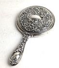 Antique Sterling Silver Art Nouveau Hand Mirror Floral Repousse 234 Grams 8 