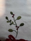 Vintage Embroidered Fingertip Tea Towel With Ribbon Unused - Christmas Holly