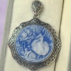 925 Sterling Silver Blue Agate Cameo Vintage Jewelry Pendant Estate Jewelry Gift