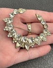 Vintage Unique Large 2 5    Pot Metal Art Deco Rhinestone Crescent Brooch Pin