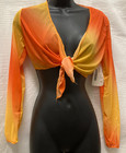 Tie Dye Mesh Dance Tiefront Ballet Top Sheer Golds Orange Ch ladies