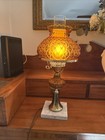 Mid Century Modern Amber Quilt Hurricane Glass Light Lamp