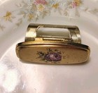 Vtg 50s 60s Mid Century Modern Lipstick Clip W Mirror Rose  Holder Gold Tone 