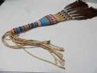 Vintage Kiowa Indian Peyote Stitch Beaded Dance Fan Twisted Brain Tan Fringe