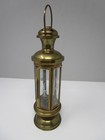 Vintage Mcm Hexagonal Brass Hanging Candle Lantern With Etched Glass 8  Tall