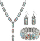 4pcs Turquoise Jewelry Set Silver Necklace Bracelet Earrings Women
