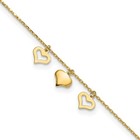 14k Yellow Gold 3 Hearts 9in Plus 1in Extension 9-10  Anklet Real Solid Gold
