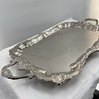 Vintage Ornate Silver Plated Large Serving Tray Footed Butler Handles 21x15 
