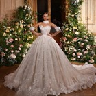 Sparkly A Line Floral Lace Wedding Dresses Applique Beaded Ball Bridal Gowns