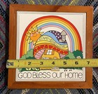 Vintage 1980s Enesco Ceramic Tile Trivet Framed Mushroom House Rainbow Love