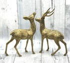 Vintage Mid Century Solid Brass Deer Figurines Set Of 2