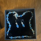 Blue Round Bead Stone Jewelry Set Silver Necklace   Drop Dangle Earrings