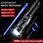 Super Bright Led cob Flashlight Rechargeable Zoomable Tactical Torch Waterproof