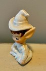 Vintage Lefton Pixie Elf White Sitting Winking Pearlescent Figurine W  Sticker