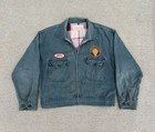 Vintage 1950s Flannel Lined Mechanic Work Jacket Teal Green Full Zip Size 46