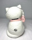 Vintage 1930s Hubley Cast Iron Coin Bank Kitten Pink Bow Original Paint