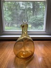 Mcm Rainbow Glass Yellow Flame Stopper Pinched Decanter Hand Blown Vintage 12 In