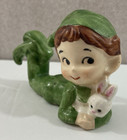 Vintage Lefton Christmas Pixie Elf Holding Bunny Rabbit 3 5 l Figurine Japan