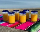 Hand Blown Mexican Drinking Glasses     Set Of 6 Juice Glasses With Cobalt Blue   