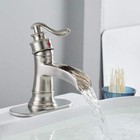 Waterfall Bathroom Sink Faucet Brushed Nickel Single   handle Vessel Mixer W drain