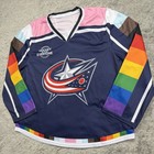 Columbus Blue Jackets Hockey Jersey Adult Small Rainbow Pride Night Promo Sga 26