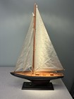 Wood Sailboat Model Ship Display Stand With White Fabric Sails Decorative
