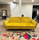 Boho Futon Tufted Back Sofa Sleeper Bed Mustard Velvet Convertible Couch Living 