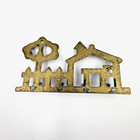 Vintage Brass Key Holder House Cottage Picket Fence Wall Mounted Rack 4 Hook