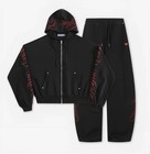 Aelfric Eden Y2k Red Gothic Embroidered 2pc Tracksuit Set Cropped Hoodie Pants