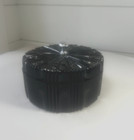 Vintage 1930s Art Deco Glass Powder Trinket Jar Black Amethyst Glass Ribbed 6x4