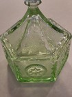 Vintage Indiana Chantilly Green Glass Hexagon Candy Jar W  Lid Star And Eagle