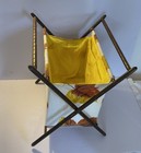 Vintage Foldable Sewing Yarn Knit Crochet Basket Caddy Tote Bag Wood Frame Mcm