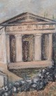 Vintage Pastel Drawing Of Stone Temple   Framed 16x12   Original Art   Mcm