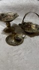Vintage Penco Brass Enamel Christmas Set Basket Compote Candle Holder