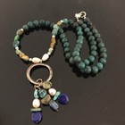 Genuine Turquoise Sterling Silver Pendant 925 Southwestern Pearl Necklace Lapis