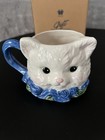 Avon Blue Rose Collection Cat Mug Ceramic Kitty Face Cup W  Box  Nos