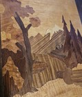 Vtg Marquetry Wood Inlay Mountain Landscape Scene 15 5    X 12    Wall Hangingsigned