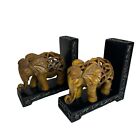 Vintage Pair Of Heavy Elephant Bookends Brown Black  Asian Style