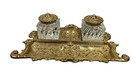 Antique Vintage Brass   Glass Inkwell Set By Virginia Metalcrafters  1920-1930s 