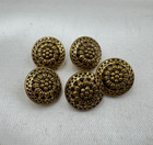 Lot Of 5 Gorg Antique Old Art Nouveau Retro Flower Buttons Shiny Brass Gold Tone