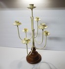 17  Vintage 7 Arm Metal White Candelabra Wooden Base Cottagecore Grannycore