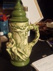Vth German Majolica Style Beer Stein Hand Painted 1970   s Adam   Eve paradise 