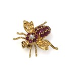3 6 Ctw Red Ruby   Diamond Bug Fly Brooch Pendant 14k Yellow Gold Plated