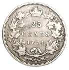 1874-h Canada 25 Cents Old Silver Coin Queen Victoria Km 5