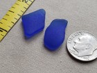 Genuine Pure Beach Sea Glass Surf Tumbled Cobalt Blue Frosted Ocean Two Small V1
