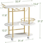 Gold Bar Carts With 4-tier Storage Shelves  Mobile Bar Serving Cart With Wine   
