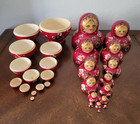 Matryoshka Wooden Red Pink Russian Nesting Dolls Set 15 Hand-painted Sign Large 