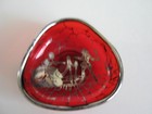 Cranberry Heavy Glass Open Salt Cellar W silver Overlay   Colonial Figure Design